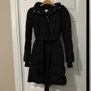 J. Crew Women's Black Belted Puffer Coat